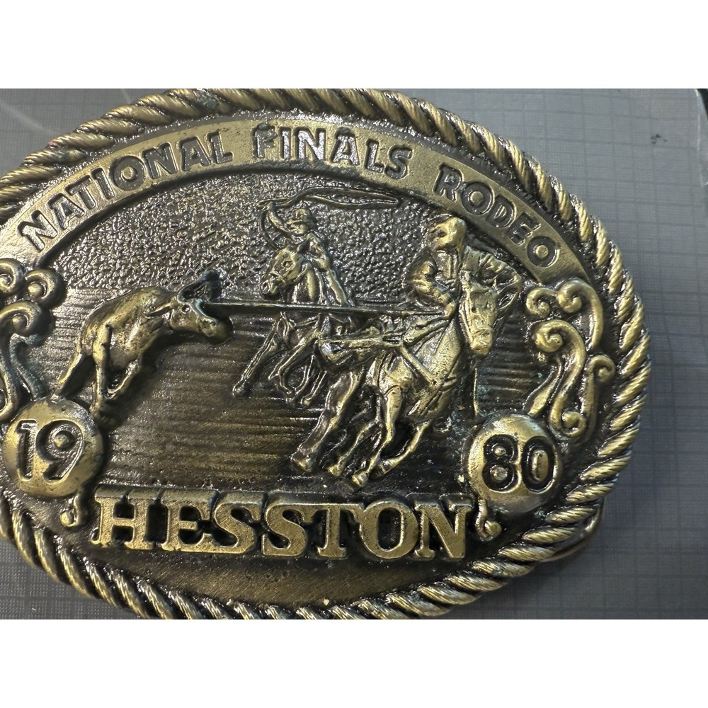 1980 Hesston National Finals Rodeo Belt Buckle NFR Brass Vintage - Picture 3 of 12